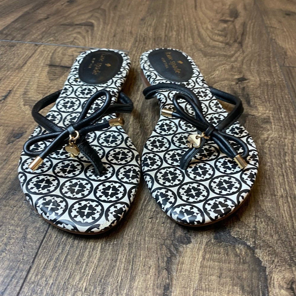Kate Spade, Black & White Pattern Bow Sandal, Sz 7